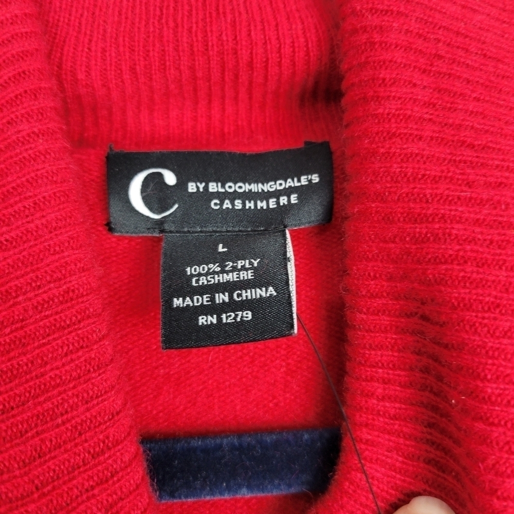 NWT C by Bloomingdales 100% 2-Ply Cashmere Turtleneck Sweater Scarlet Size L - Picture 11 of 12